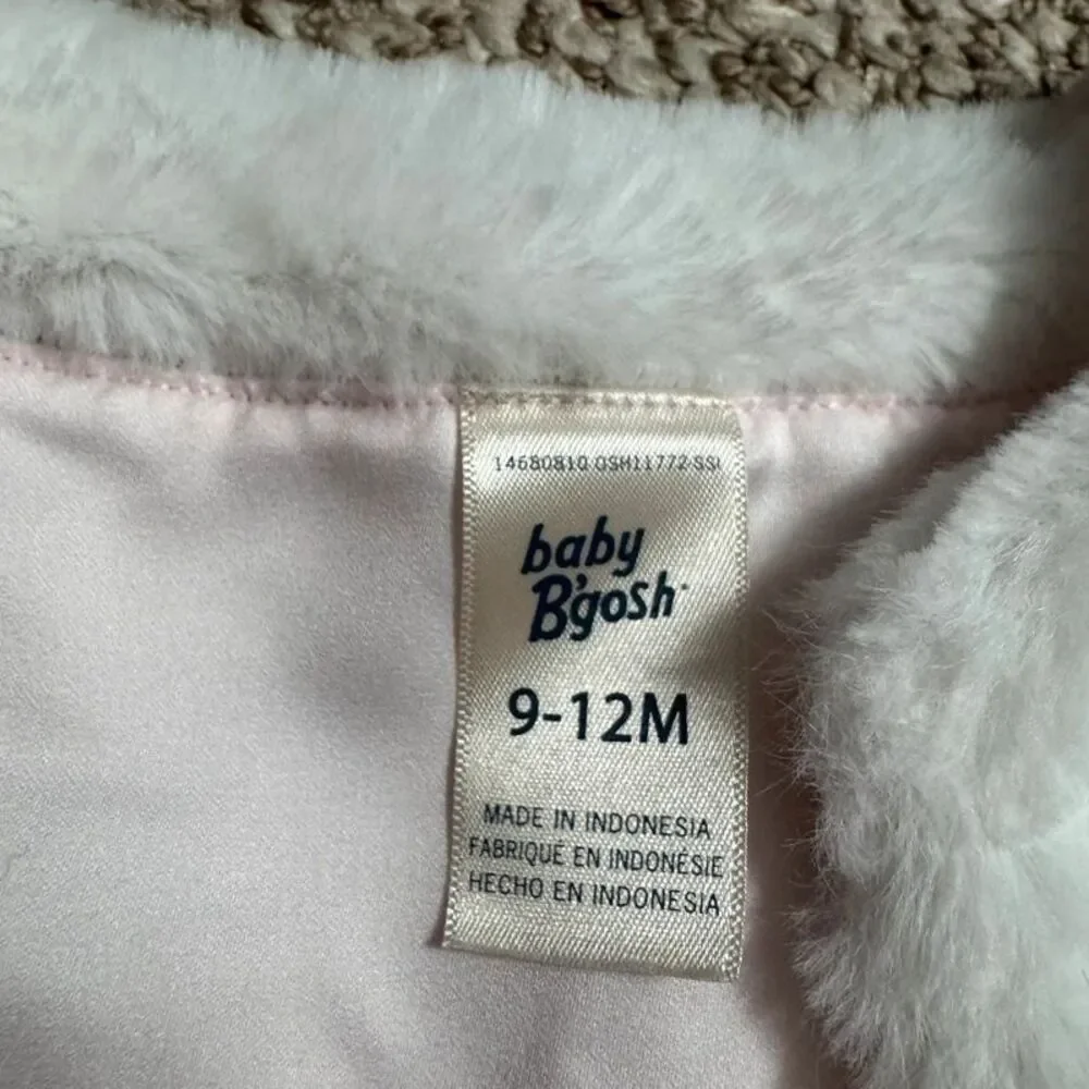 Baby B'gosh Faux Fur Vest Ivory Sparkle Bow Peplum Girls 9-12 Months